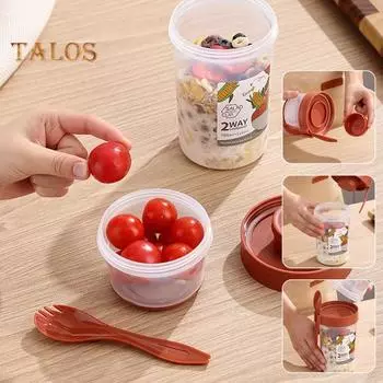 Салатная чашка с вилкой, держатель для заправки салата, переносной контейнер для салата, набор чашек, не содержащий бисфенол-А, двухслойная конструкция, уплотнительные кольца, легко наполнять, чистый обед, фрукты M синий