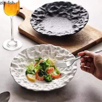 Салатная тарелка с складной текстурой, однотонная керамическая тарелка со скошенным краем, десертные тарелки, тарелки для закусок, специальная посуда для ресторанов