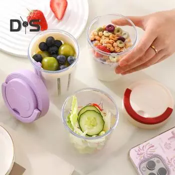 Салатница 501-600 мл пищевая портативная герметичная банка для салата с ложкой улучшенная система дренажа фиолетовый/белый