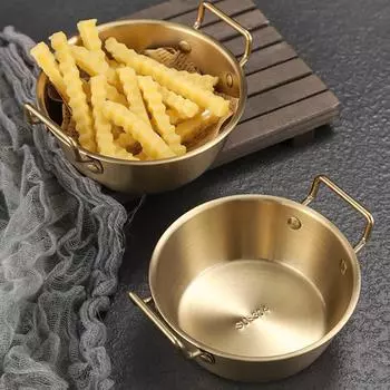 Салатница из нержавеющей стали 304, пищевой контейнер с удобной ручкой для переноски, практичное блюдо для подачи супа и десерта 12 золотой