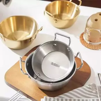 Салатница из нержавеющей стали 304 с двойной ручкой-ушком, прочная, золотисто-серебряная, для риса, вина, соуса, приправы, кухонная утварь