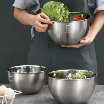 Салатница из нержавеющей стали с отметкой масштаба, полированная поверхность, не содержит бисфенол А, легко моется, можно мыть в посудомоечной машине, многофункциональная миска для смешивания 20cm