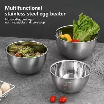 Салатница из нержавеющей стали с отметкой масштаба, полированная поверхность, не содержит бисфенол А, легко моется, можно мыть в посудомоечной машине, многофункциональная миска для смешивания 20cm