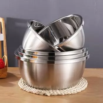 Салатница из утолщенной нержавеющей стали 304, миски для смешивания продуктов, миска для взбивания яиц, таз для фруктов и овощей, кухонная утварь