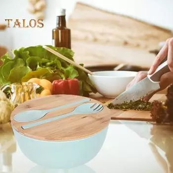 Салатница на 3340 мл с крышкой, вилкой, ложкой, экологически чистый большой набор для сервировки салата из бамбукового волокна для домашней кухни, легкая миска для смешивания фруктового салата чёрный