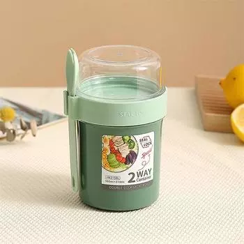 Салатница Портативная двухслойная чашка для завтрака с герметичной крышкой и ложкой Контейнер для фруктов и овсянки Банка Кухня Пикник 790ml