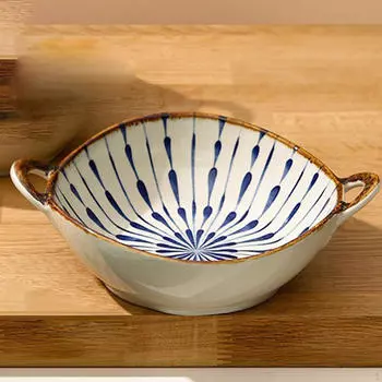 Салатница с двойной ручкой, 700 мл, посуда, ручная роспись, классический суп, фрукты для