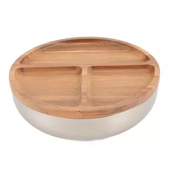 Салатницы из нержавеющей стали с деревянными крышками, большой емкости, многофункциональные, утолщенные, круглые, для салата Mixi