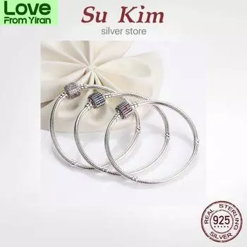 Sale 100 %Real 925 Sterling Silver Pan Bracelet For Women Fit Original Color Crystal Charms Bangle Diy Quality Jewelry 21cm