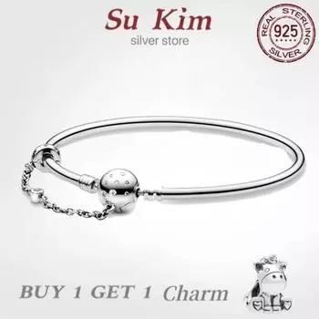 Sale 100 %Real 925 Sterling Silver Pan Bracelet For Women Fit Original Design Snake Charms Bangle Diy High Quality Jewelry 16cm