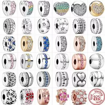 Распродажа 925 сплошной серебряный клип бусины серии Pav красочный циркон сердце круглый шарм подходит оригинальный браслет женские ювелирные изделия