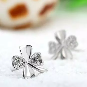 Sale 925 Sterling Silver Heart Earring Brincos Pendientes Lucky Clover Stud Earring For Women Gift Oorbellen S-e55