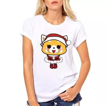 Распродажа Крутая футболка мультяшная Aggretsuko Футболка Женские Летние Топы Женская Повседневная Футболка Одежда 2XL белый