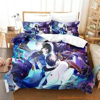 Sale Game Genshin Impact Scaramouche Bedding Set Cartoon Anime three-piece set Adult Kid Bedroom Duvetcover Sets 3D Kawaii 70x133cm 2pcs