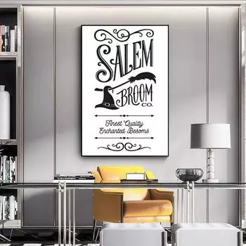 Salem Broom Co Sign Canvas Art Poster Prints Great for Halloween Canvas Painting Rustic Home and Modern Farmhouse Decoration 21x30cm No Framed