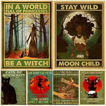 Салем, Массачусетс, хиппи, ведьма, художественный постер и печать, ведьма, винтажное настенное искусство, ведьма, правила ванной комнаты, холст, живопись 21cm30cm NoFrame