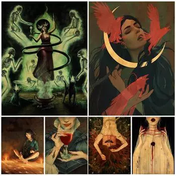 Салемская Ведьма и Кровавый Грааль, контракт, абстрактная настенная живопись на холсте, демоническая богиня, винтажный постер 21cm30cm NoFrame