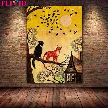 Салемский черный кот ведьма художественный постер и принты винтажное настенное искусство волшебный кот повседневная жизнь картина маслом 21cm30cm NoFrame