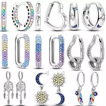 Sales100% S925 Стерлингового Серебра Звезда Луна В Форме Сердца Женские Серьги Подходят Оригинальные Серьги Свадебные Изящные Ювелирные Изделия Подарки