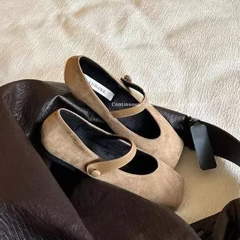 Sales Spring Square Toe Women Flat Shoes Fashion Shallow Slip on Ladies Mary Jane Shoes Soft Suede Casual Outdoor Shoes 35 коричневый