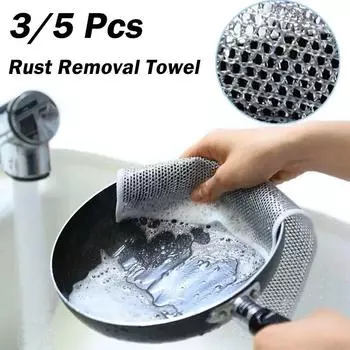 Салфетка для очистки от ржавчины, кухонное волшебное полотенце для мытья посуды, металлическая стальная проволока, тряпка для чистки, микроволновая печь, чистящие средства, тряпка для мытья посуды 1PCS серебряный