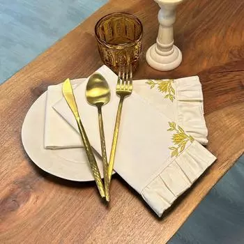 Салфетка Sertex Home с желтым цветком и вышивкой, оборками, 4 предмета