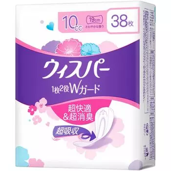 Салфетка Whisper Double Guard 10cc 38 листов, впитывающая салфетка, прокладка для сбора мочи при выделении влаги [Большая емкость] 2 в 1 (Водные женщины) [Вагинальный и уход]