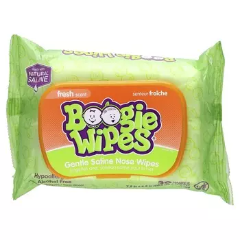 Салфетки Boogie Wipes, натуральные солевые салфетки для закладывания носа, свежий аромат, упаковка 30 шт.