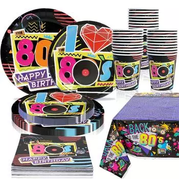 Салфетки для бумажных тарелок в стиле «I Love 80s» с рисунком в виде гитары, золотой цепочки, телефона, радио, бумбокса, товары для дня рождения в стиле «Back To To 80s»