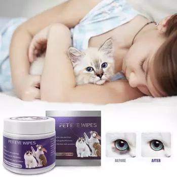 Салфетки для чистки глаз у собак, упаковка из 100 таблеток, средство для чистки глаз у собак и кошек, салфетки для удаления пятен от слез у домашних животных, салфетки для чистки глаз у собак, подушечки для чистки глаз, без запаха, 140 мл One Size фиолето