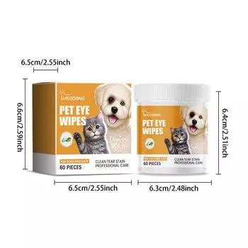 Салфетки для чистки глаз у собак YEGBONG, подушечки для чистки глаз, неароматизированные салфетки для чистки слез домашних животных 60pcs