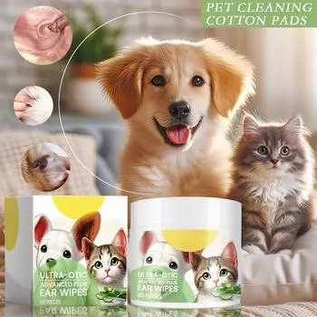 Салфетки для чистки ушей домашних животных Салфетки для чистки ушей для кошек и собак Салфетки для очистки ушей Обеззараживающие салфетки Мягкие 20 мл (60 шт/коробка) One Size белый