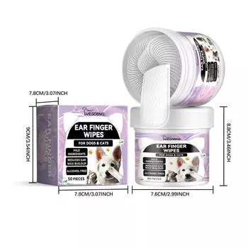 Салфетки для чистки ушей собак Yegbong Finger, мягко удаляют ушную серу, мусор, успокаивают и дезодорируют, одноразовые салфетки для бережной чистки, чистка кошачьих ушей 50pcs