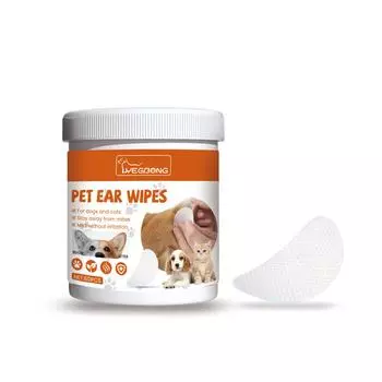 Салфетки для чистки ушей Yegbong Dog Ear Cleaner Wipes - Очищающее средство для собак, разработанное ветеринаром - Устраняет зуд в ушах, растворяет серу 60pcs