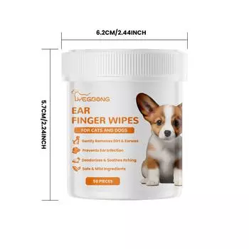 Салфетки для чистки ушей Yegbong, набор для ухода за собаками и кошками, регулярный успокаивающий контроль запаха, уменьшение скопления грязи и ушной серы 50pcs