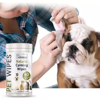 Салфетки для домашних животных Yegbong для бережной очистки тел кошек и собак. Ушная сера. Ушные клещи. Пятна и пятна на глазах. Влажные салфетки для чистки. 40pcs