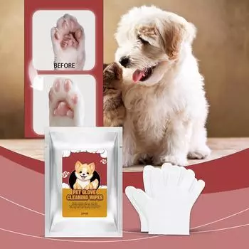 Салфетки для перчаток для домашних животных;Чистящие салфетки для домашних животных; Гипоаллергенные салфетки для перчаток для домашних животных, для очистки шерсти и кожи домашних животных, 1 пара, 2 мл, One Size белый