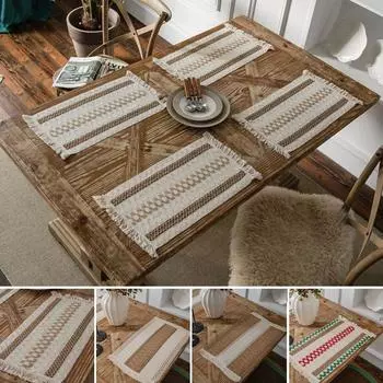 Салфетки из хлопка и льна в стиле бохо с плетеными кисточками для обеденного стола, кухонные подставки для домашнего декора, вечеринки, свадьбы A-50X30cm