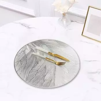 Салфетки из ПВХ, коврик для стола, термостойкий круглый обеденный коврик с текстурой перьев, защитные, против ожогов, износостойкие кухонные аксессуары для домашнего бара серебряный