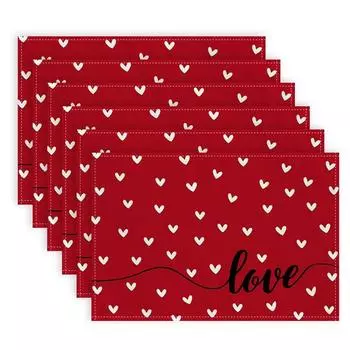 Салфетки ко Дню святого Валентина 12x18 дюймов Сердце любви Сезонный фермерский дом Мешковина Красный Крытый кухонный обеденный стол Коврики Украшения для домашней вечеринки 4Pcs красный