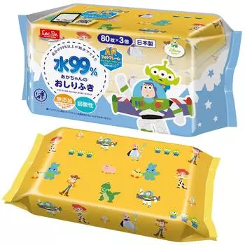 Салфетки LEC Disney pure water baby soft 80 шт. x 3 шт., слабое, сделано в Японии, 99%, (История игрушек), без добавок, кислотный, белый
