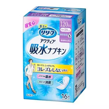 Салфетки Relief Active, впитывающие воду, для интенсивного использования, 16 листов, 29 см, для женщин с легким мочеиспусканием (120cc) [Для утечки]
