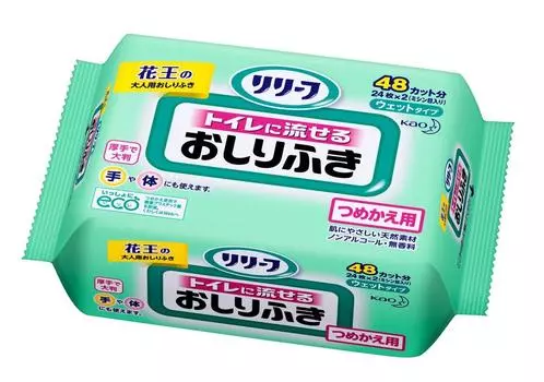 Салфетки Relief Flushable baby 24 шт. 2 x 10 шт. набор [Kao], сменный блок, (48 разрезов)