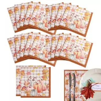 Салфетки с тыквой и кленовым листом на тему Хэллоуина, День благодарения, Салфетки с тыквой, одноразовая посуда, Салфетки с кленовым листом и узором из тыквы