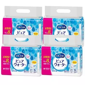 Салфетки Silcot Pure Water Wet pure 1920 листов x 8 x Unicharm [Выгодная цена] Салфетки, 99% воды, безалкогольные, сменный блок, (60 4) [элемент дела]