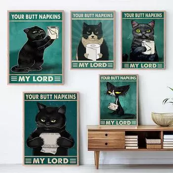 Салфетки Your Butt My Lord, бумажные постеры, принты, милый кот, постер с изображением животных, забавный туалет, современное украшение для ванной комнаты, без рамы 21x30cm No Framed