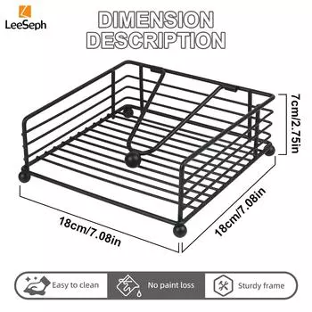 Салфетница, квадратная металлическая салфетница с утяжеленной ручкой, плоский диспенсер для салфеток, для кухни, ресторана, фермерского дома чёрный