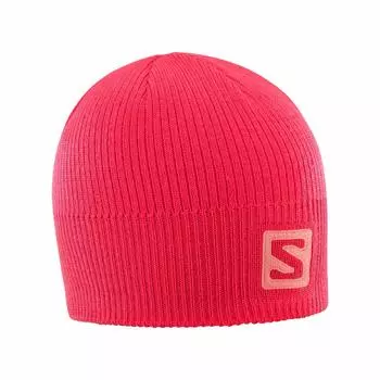 Salomon Logo Beanie OSFA Size for Skis and Snowboards Hibiscus, (Free Size), L40285200,