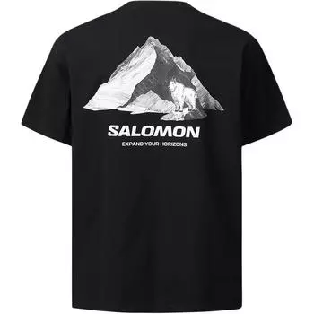 Salomon Unimountain Goat Outdoor Fashion Letter Round Neck Short Sleeve T-Shirt Unisex Tops Black C28022 L