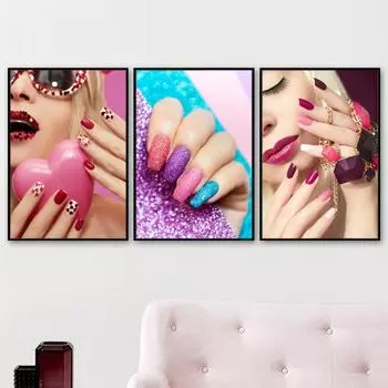 Салон модного маникюра Красочные картины на холсте Скандинавские постеры Печать Современное настенное искусство Косметика Салон красоты Эстетический декор комнаты 21X30cm No Frame